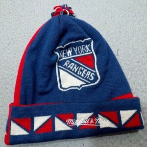 New York Rangers Hat Cap Beanie Pom Blue Red Retro Streetwear NHL Hockey Men